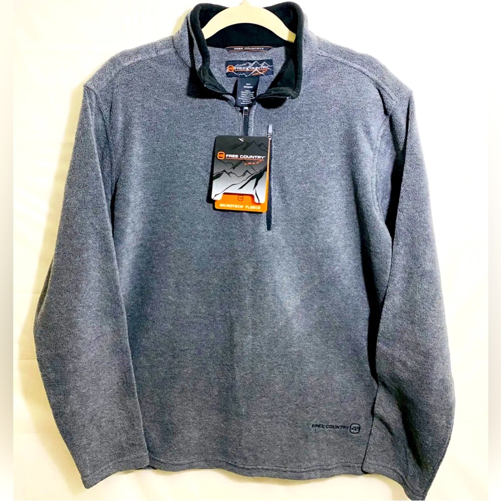 NWT Free Country Mens Microtech Fleece 1/4 Zip Pullover-Color Gray Size M
